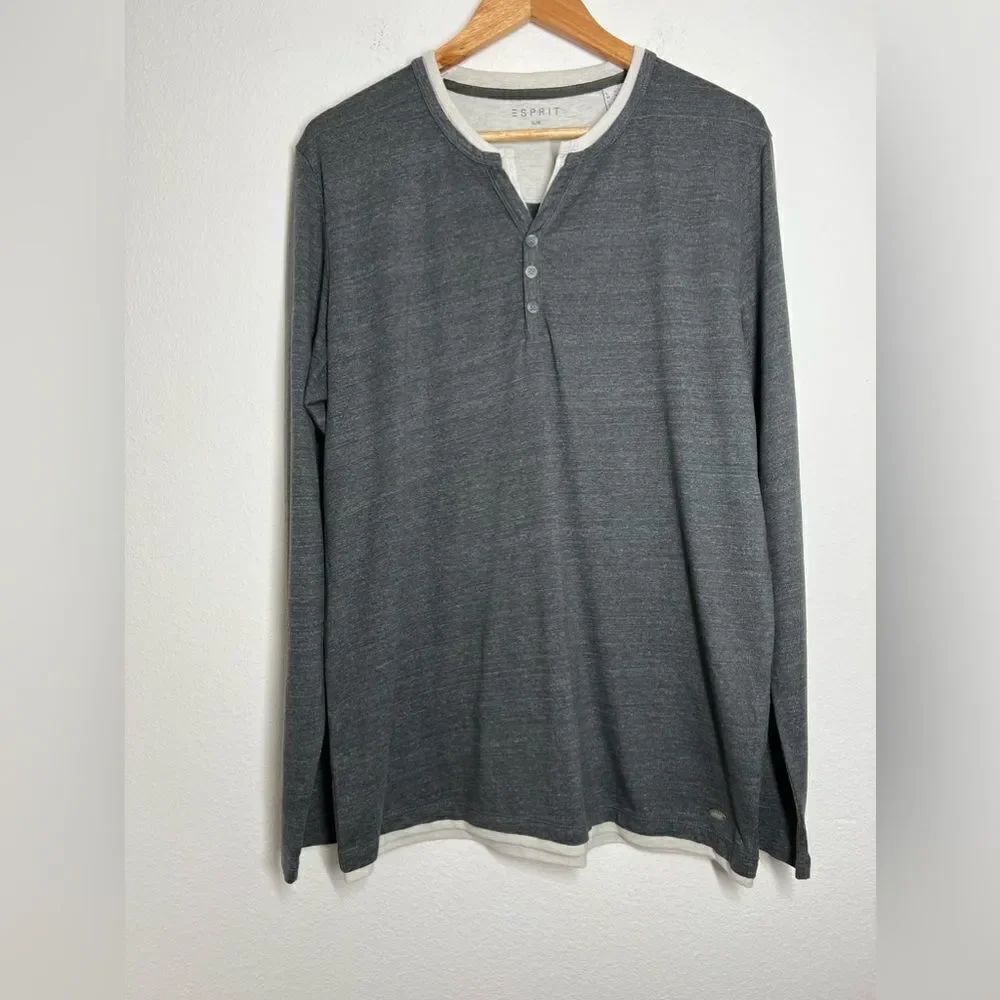 Esprit NWOT Men’s Long-Sleeved Cotton Shirt Size XL Gray White